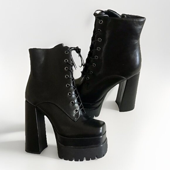 Platform Lug Boots Chunky Block High Heel Ankle Lace Up Boots Size 8 - Picture 2 of 7